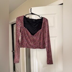 AFRM x Nordstrom Ditsy Floral Sweetheart Long Sleeve Crop Top Size M